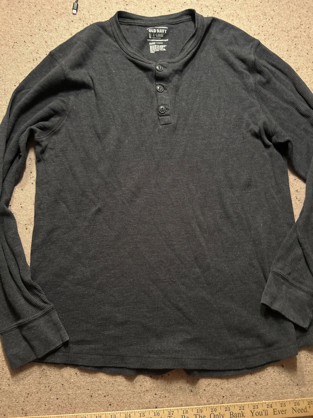 Old Navy Charcoal Gray Thermal Henley Waffle Knit Men's XL